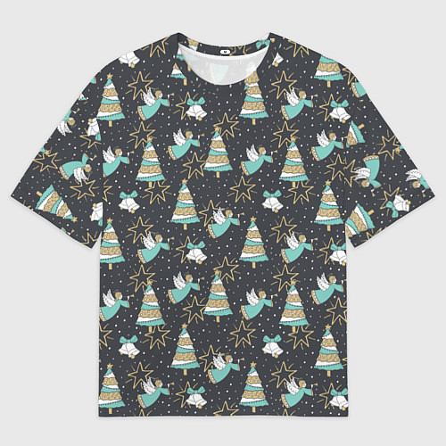 Женская футболка оверсайз Рождественские ангелы / 3D-принт – фото 1