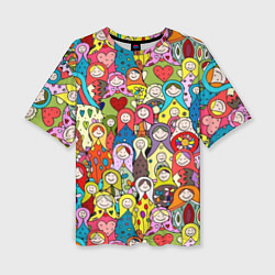 Женская футболка оверсайз Весёлые матрешки