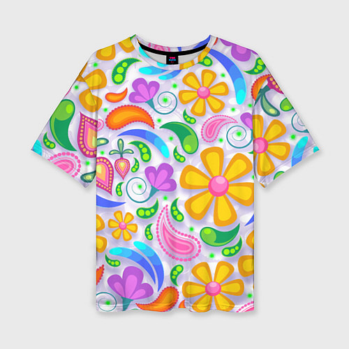 Женская футболка оверсайз Абстракция и цветы / 3D-принт – фото 1