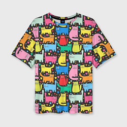 Женская футболка оверсайз Разноцветные котики