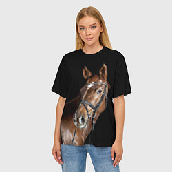 Футболка оверсайз женская Гнедая лошадь в збруе, цвет: 3D-принт — фото 2