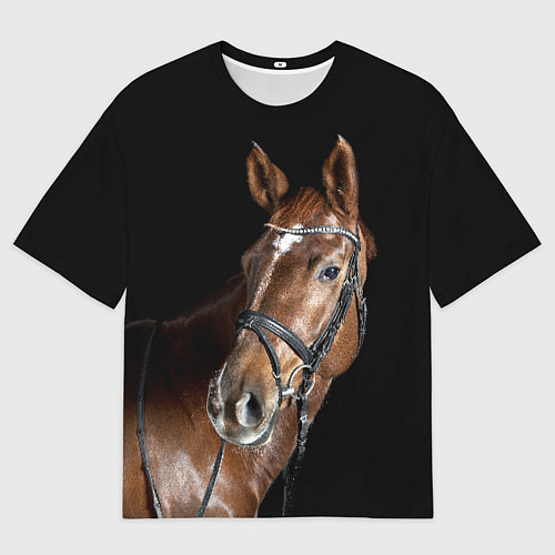 Женская футболка оверсайз Гнедая лошадь в збруе / 3D-принт – фото 1