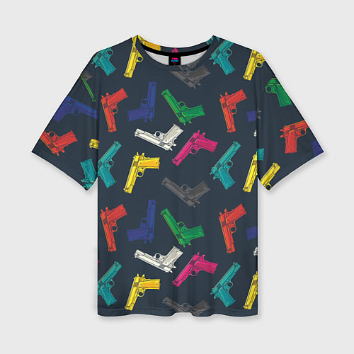 Женская футболка оверсайз Разноцветные пистолеты / 3D-принт – фото 1