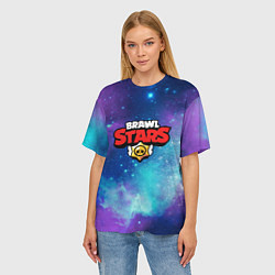 Футболка оверсайз женская BRAWL STARS лого в космосе, цвет: 3D-принт — фото 2