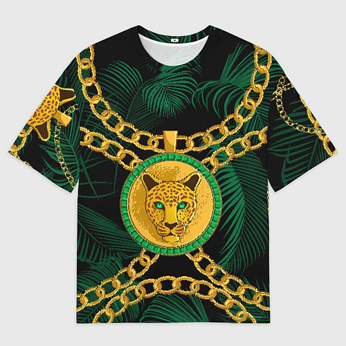 Женская футболка оверсайз Золотой леопард и цепь / 3D-принт – фото 1