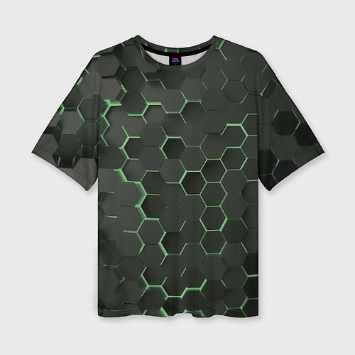 Женская футболка оверсайз Объемные зеленые соты / 3D-принт – фото 1