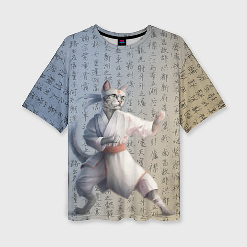 Женская футболка оверсайз Karate cat / 3D-принт – фото 1