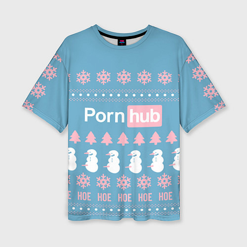Женская футболка оверсайз Pornhub - christmas sweater / 3D-принт – фото 1