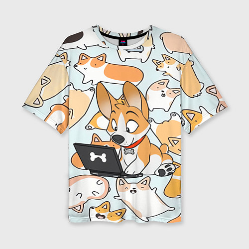 Женская футболка оверсайз Корги / 3D-принт – фото 1
