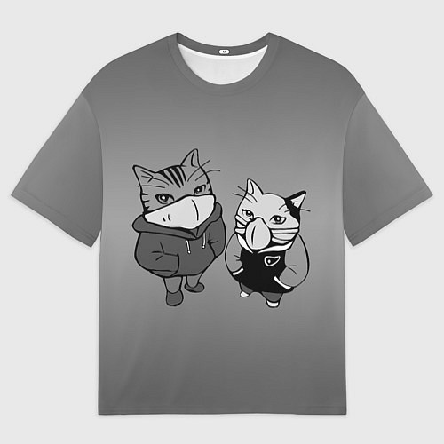 Женская футболка оверсайз Котики в масках / 3D-принт – фото 1