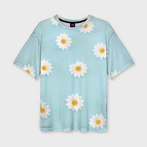 Женская футболка оверсайз Узор с ромашками / 3D-принт – фото 1