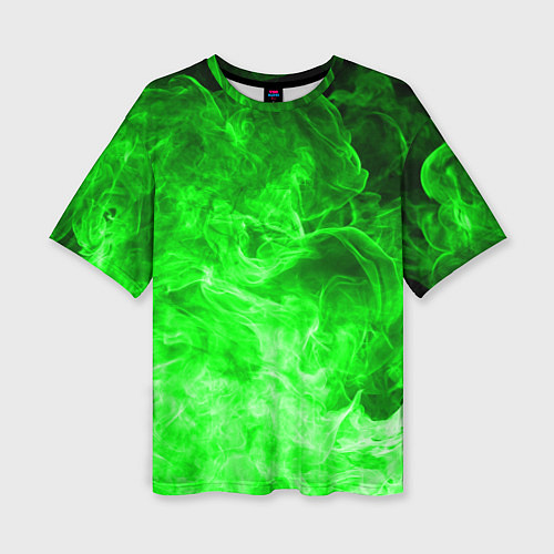 Женская футболка оверсайз ОГОНЬ GREEN NEON / 3D-принт – фото 1
