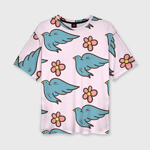 Женская футболка оверсайз Стайка птиц / 3D-принт – фото 1