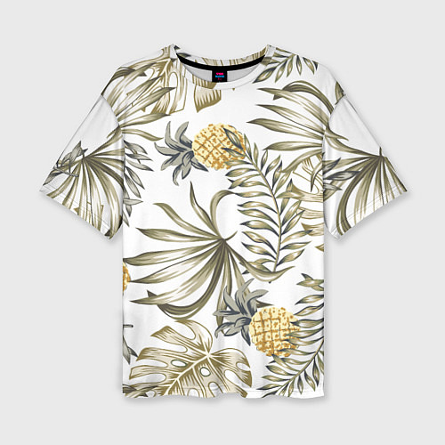 Женская футболка оверсайз Тропики хаки / 3D-принт – фото 1