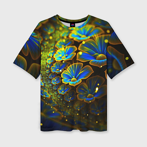 Женская футболка оверсайз Ночные Цветочки / 3D-принт – фото 1