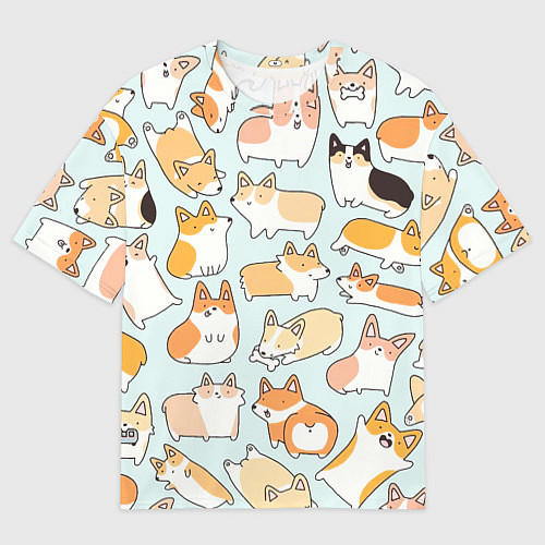 Женская футболка оверсайз Милые корги / 3D-принт – фото 1