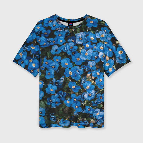 Женская футболка оверсайз Поле синих цветов фиалки лето / 3D-принт – фото 1