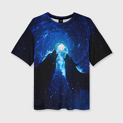 Женская футболка оверсайз Волки силуэты звездное небо / 3D-принт – фото 1