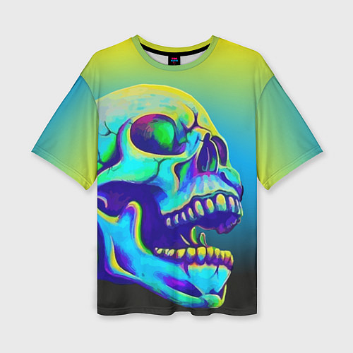 Женская футболка оверсайз Neon skull / 3D-принт – фото 1