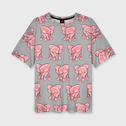 Футболка оверсайз женская РОЗОВЫЕ СЛОНИКИ ПАТТЕРН, цвет: 3D-принт