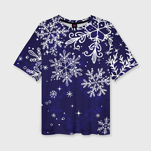 Женская футболка оверсайз Новогодние снежинки / 3D-принт – фото 1