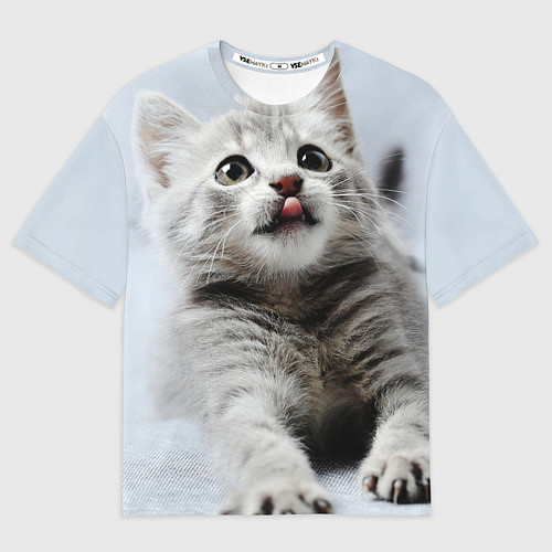 Женская футболка оверсайз Серый котенок / 3D-принт – фото 1