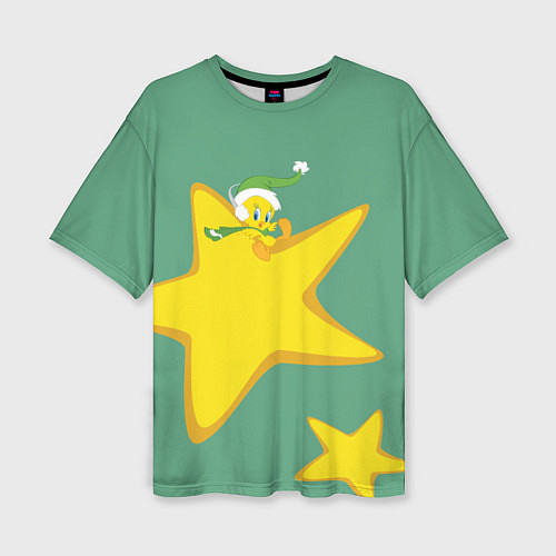 Женская футболка оверсайз Tweety and stars / 3D-принт – фото 1