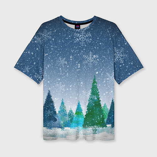 Женская футболка оверсайз Снежинки в лесу / 3D-принт – фото 1