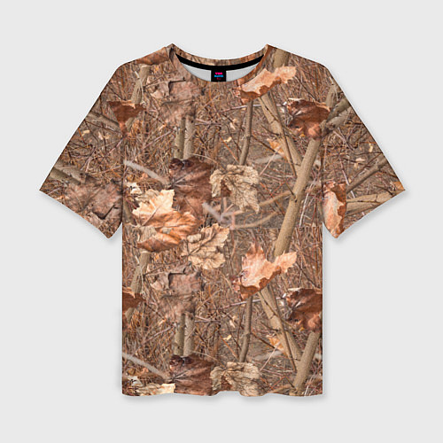 Женская футболка оверсайз Осенняя маскировка листьями / 3D-принт – фото 1