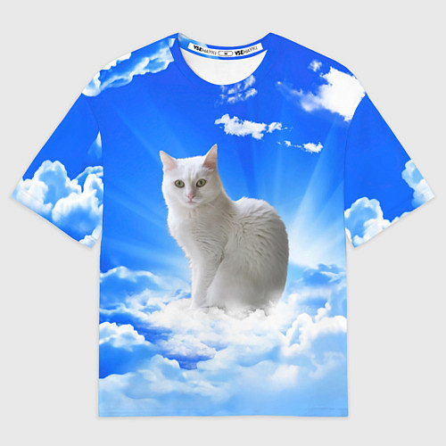 Женская футболка оверсайз Кот в облаках / 3D-принт – фото 1