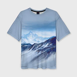 Женская футболка оверсайз Серо-голубые горы