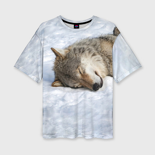 Женская футболка оверсайз Спящий Волк / 3D-принт – фото 1