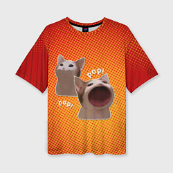 Женская футболка оверсайз Cat Pop Мем
