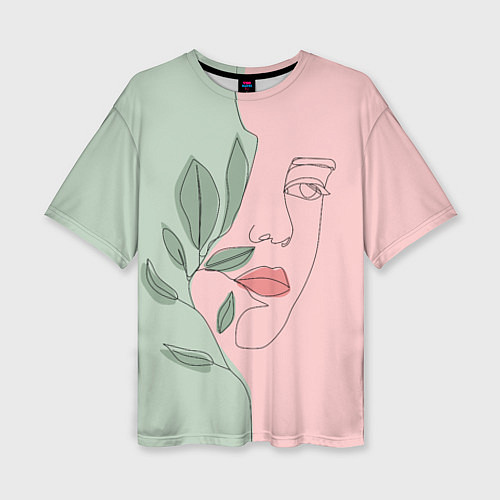Женская футболка оверсайз Девушка с листьями / 3D-принт – фото 1