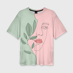 Женская футболка оверсайз Девушка с листьями