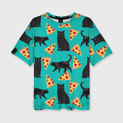 Женская футболка оверсайз Котики и Пиццы / 3D-принт – фото 1