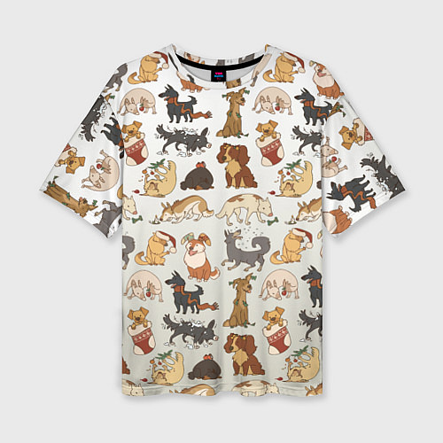 Женская футболка оверсайз Узор песики собачки гав / 3D-принт – фото 1