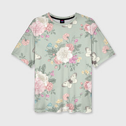 Женская футболка оверсайз Бабочки в цветах