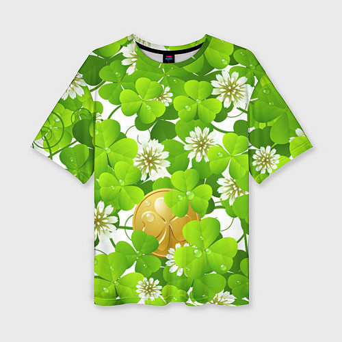 Женская футболка оверсайз Ирландский Клевер и Монетка / 3D-принт – фото 1