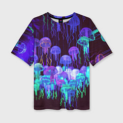 Женская футболка оверсайз Неоновые медузы