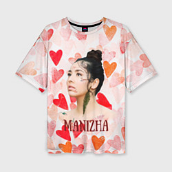 Женская футболка оверсайз Manizha на фоне сердечек