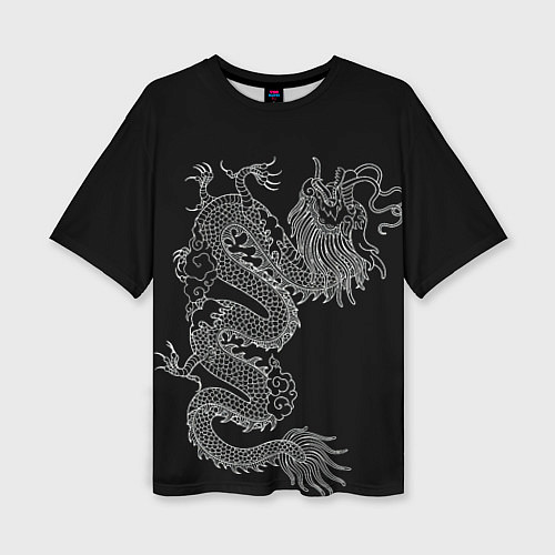 Женская футболка оверсайз ЧБ Дракон / 3D-принт – фото 1