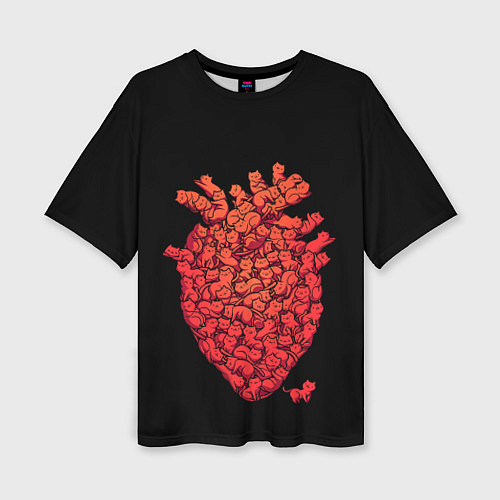 Женская футболка оверсайз Сердце Из Котиков / 3D-принт – фото 1