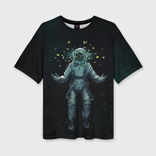 Женская футболка оверсайз Космонавт и бабочки / 3D-принт – фото 1