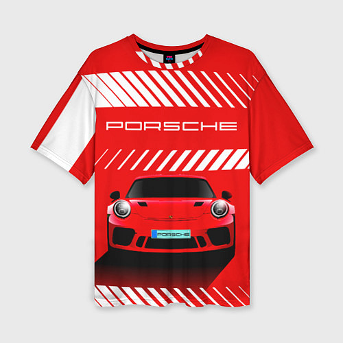 Женская футболка оверсайз PORSCHE ПОРШЕ RED STYLE / 3D-принт – фото 1