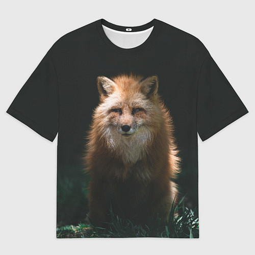 Женская футболка оверсайз Хитрый лис на черном фоне / 3D-принт – фото 1