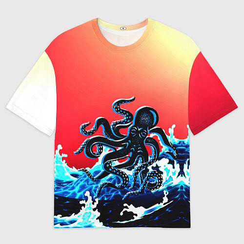 Женская футболка оверсайз Кракен в Море Градиент / 3D-принт – фото 1