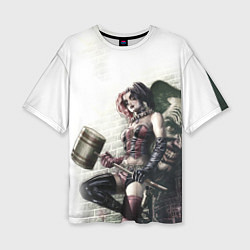 Женская футболка оверсайз Опасная Харли Квинн с молотом