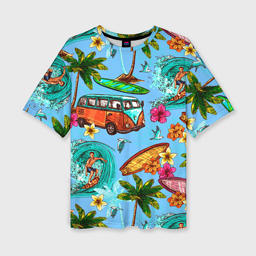 Женская футболка оверсайз Пальмы, волны, серфинг / 3D-принт – фото 1