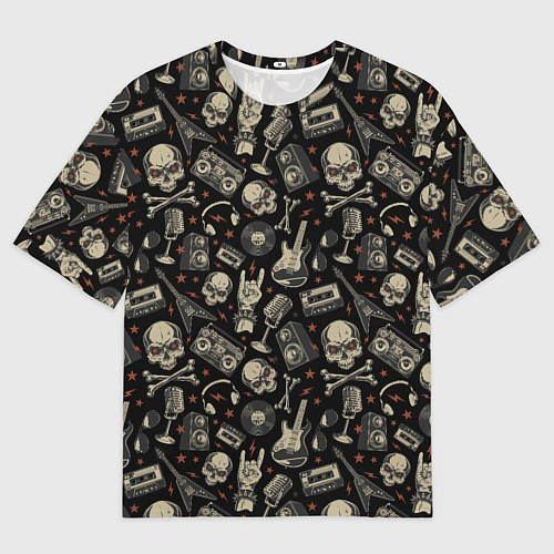Женская футболка оверсайз Scull pattern rock / 3D-принт – фото 1